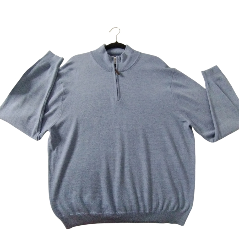 Jos. A. Banks 100% Italian Merino Wool ¼ Zip Pullover Mens‎ XL Blue Sweater